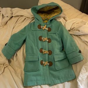 Mini boden, teal, wool toggle warm coat, size 1.5-2yr